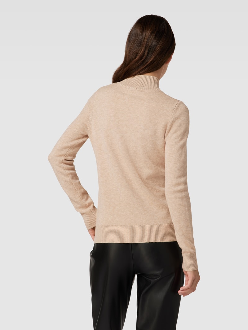 Strickpullover mit Stehkragen in beige meliert