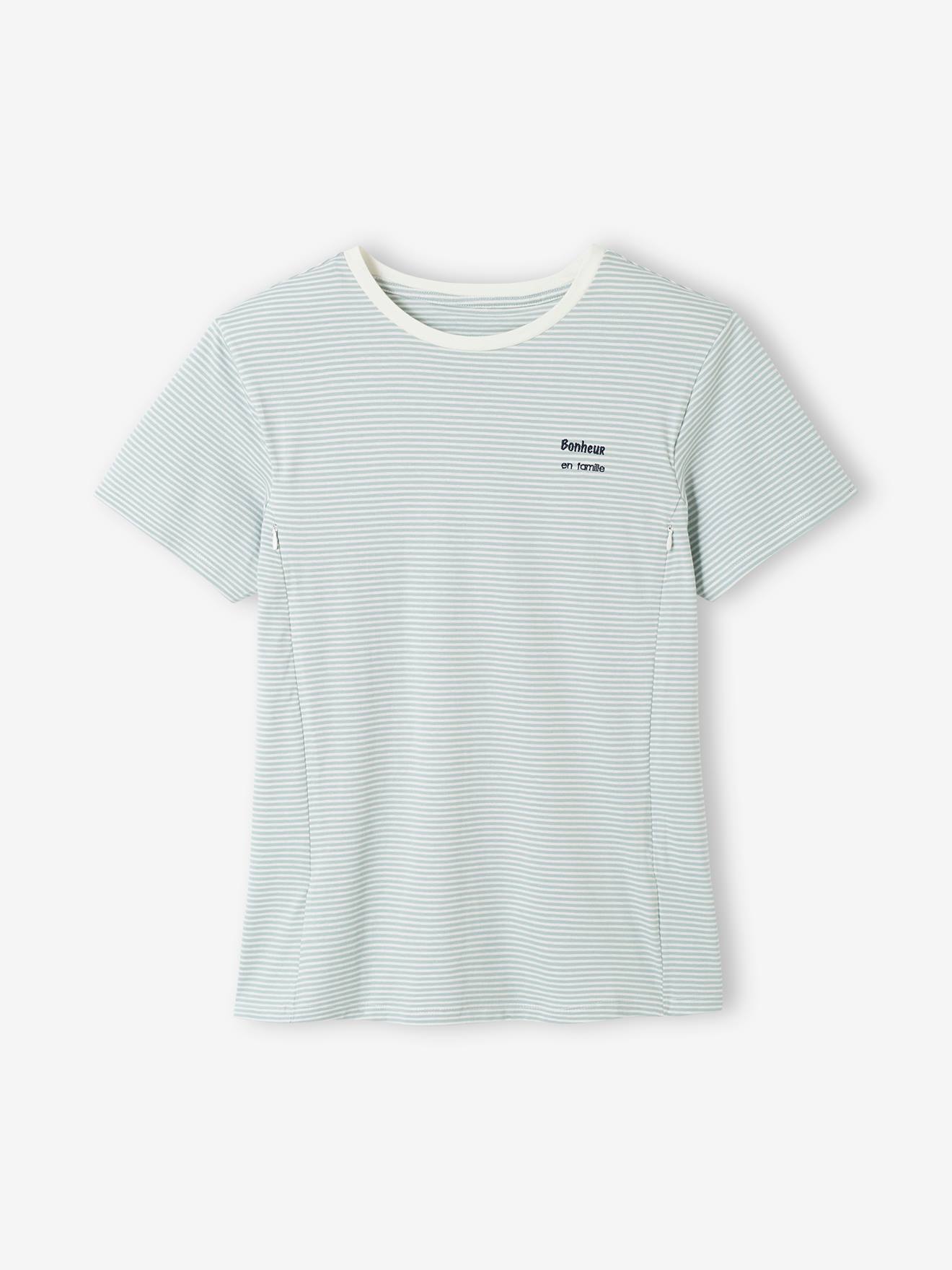 T-shirt rayé grossesse et allaitement en coton personnalisable rayé rouge
