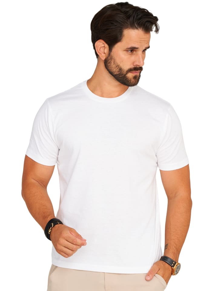 DAILY COTTON T-Shirt - BASETEEO 3er Pack Rundhals O-Neck in Weiß günstig kaufen