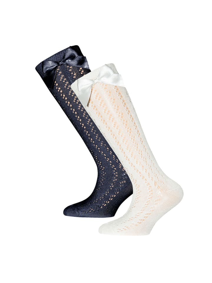 ewers 2er-Set Kniestrümpfe Traforato Schleife in navy-latte günstig kaufen