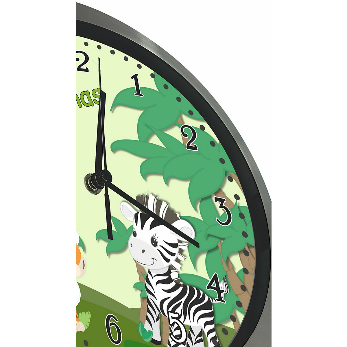 Funkuhr / Wanduhr mit Namen personalisiert Safari-Zebra Atom-/Funkuhr