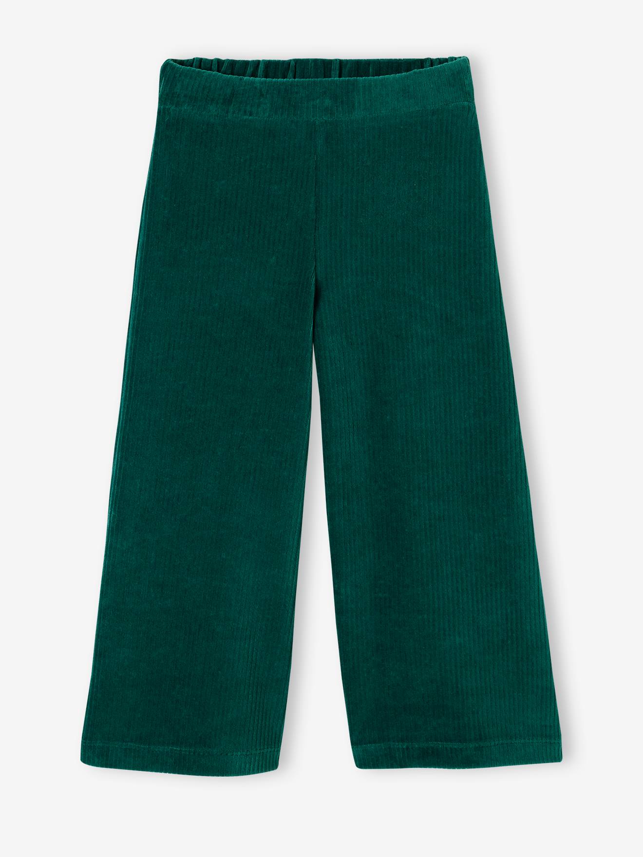 Pantalon large en velours fille vert sapin