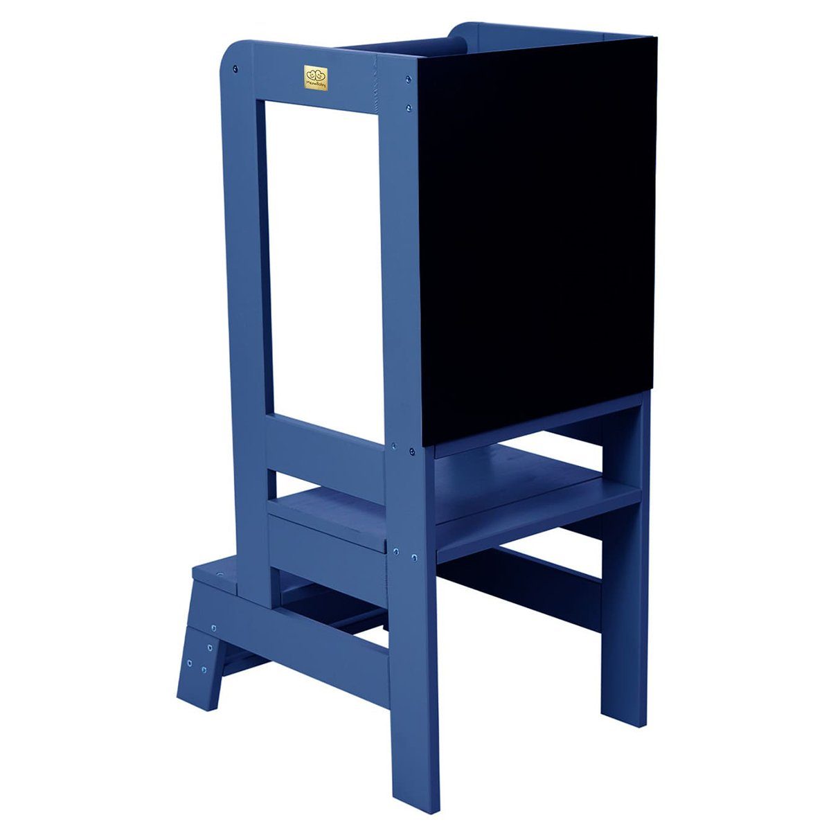 MeowBaby Stehhilfe Lernturm für Kinder Montessori Lernstuhl mit Kreidetafel Blau (1 St), Kinderhocker, Höhenverstellbar, Abgerundete Ecken & Kanten