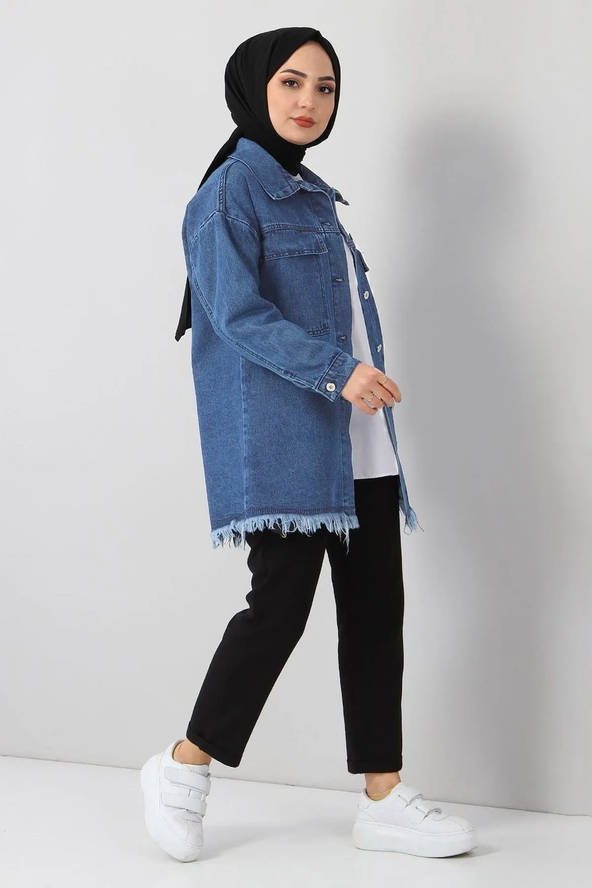 Modamihram  Quasten-detaillierte Jeansjacke Light Denim 6011