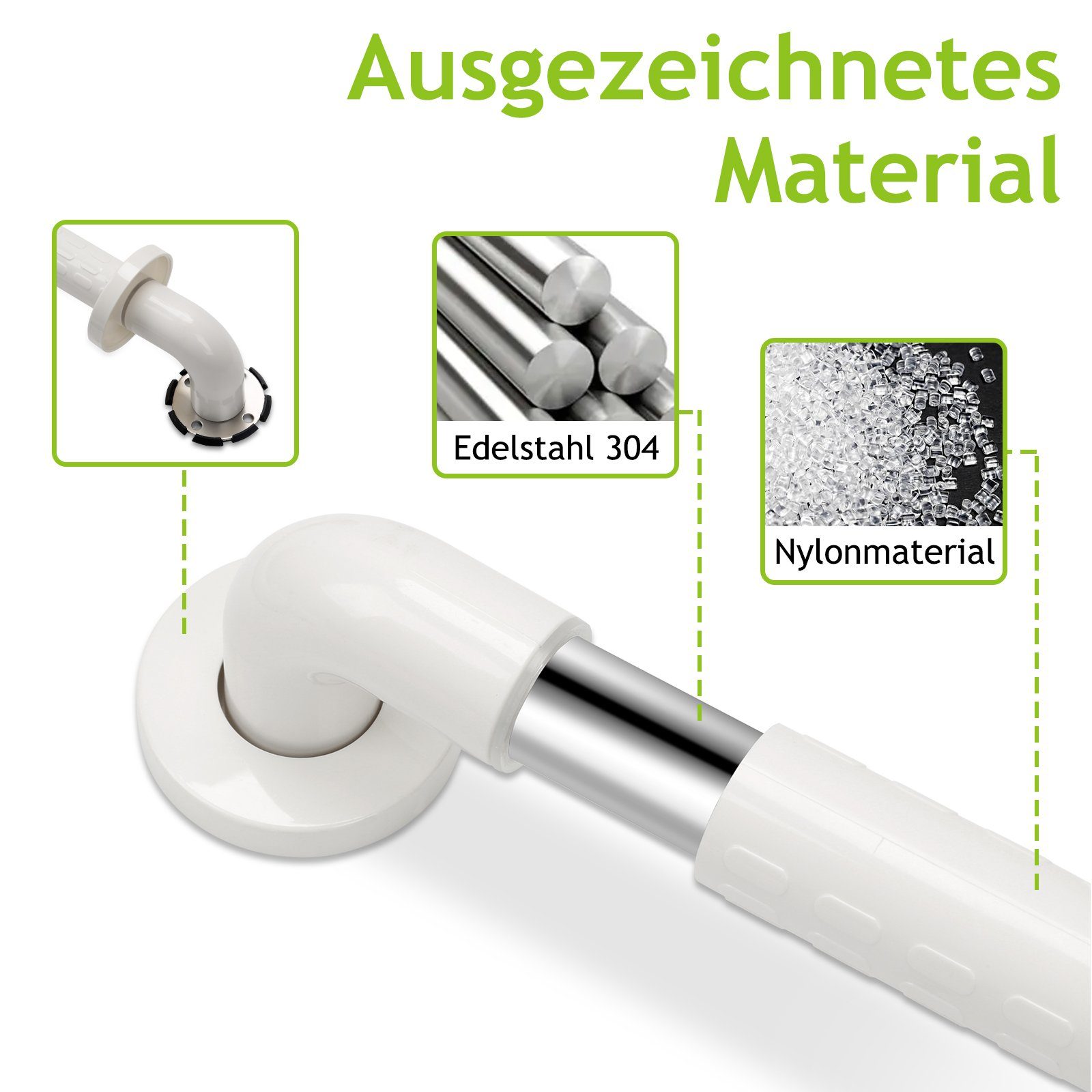 TolleTour Haltegriff Badewannengriff Edelstahl Rutschfester L-FöRmiger Fluoreszierender, belastbar bis 200 kg, Wandmontage Schlafzimmer Treppengeländer 60*40cm Weiß