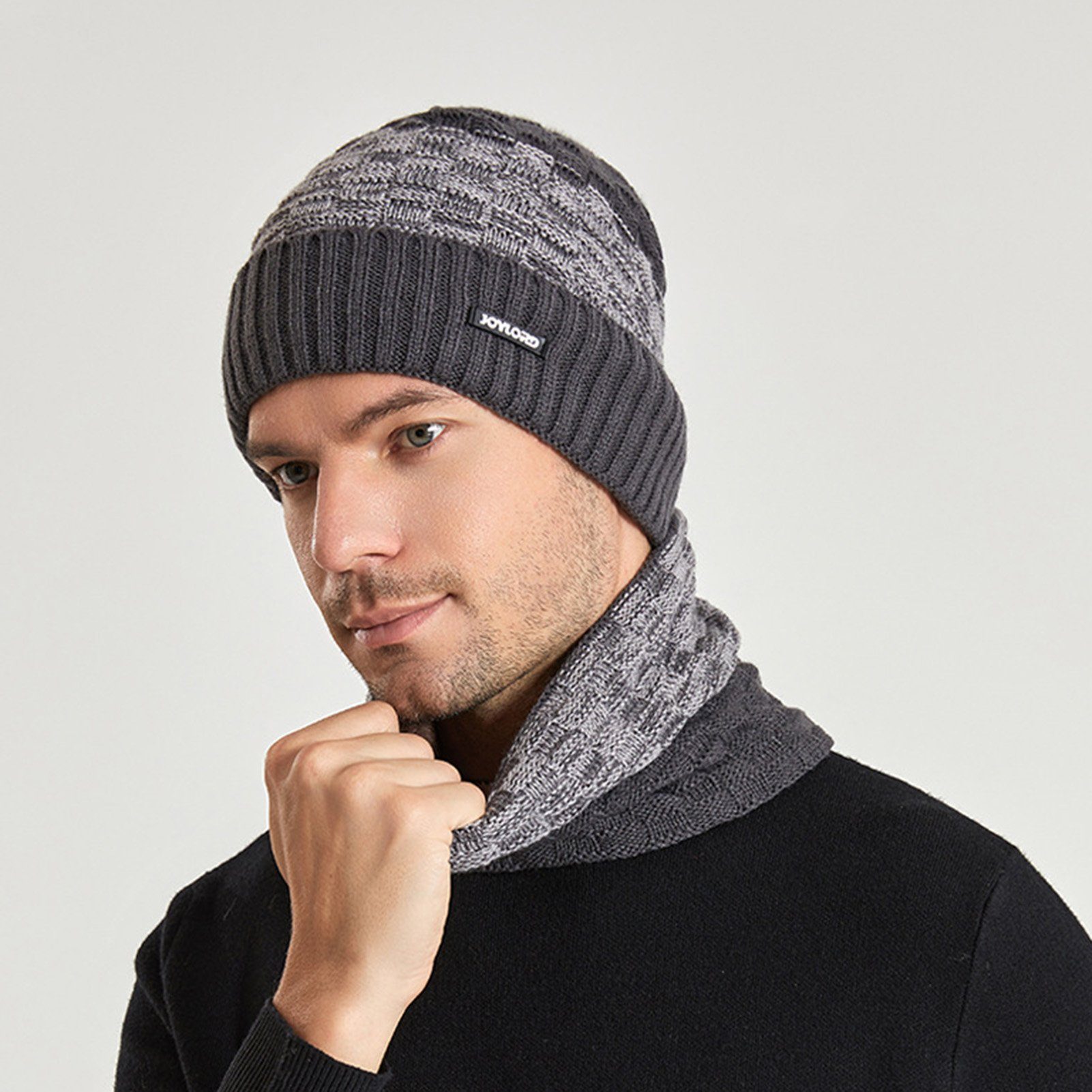 Rutaqian Strickmütze Wintermütze Strickmütze mit Schal 2 In 1 Wintermütze Schal Set, Warme Beanie Hat und Winterschal