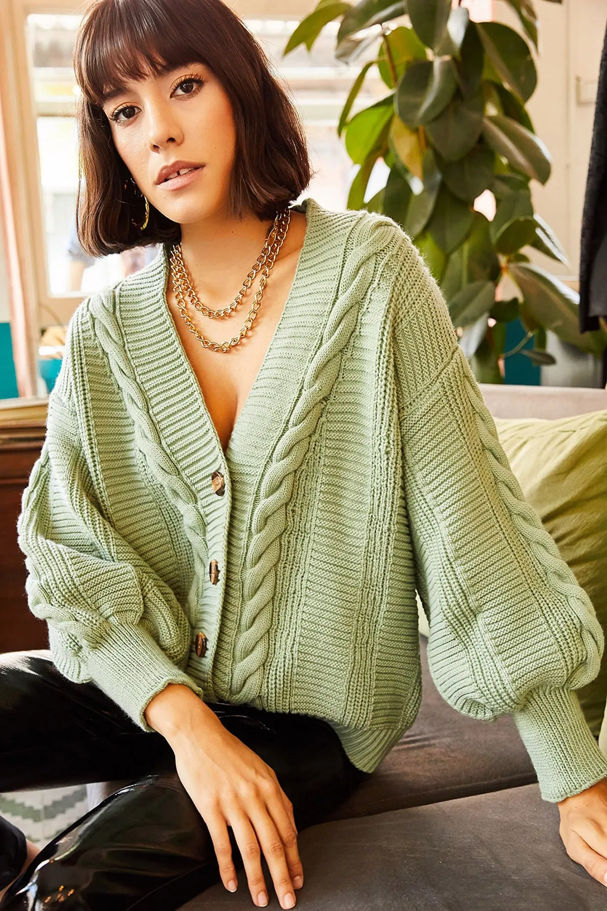 Olalook  Strickjacke - Grün - Oversized
