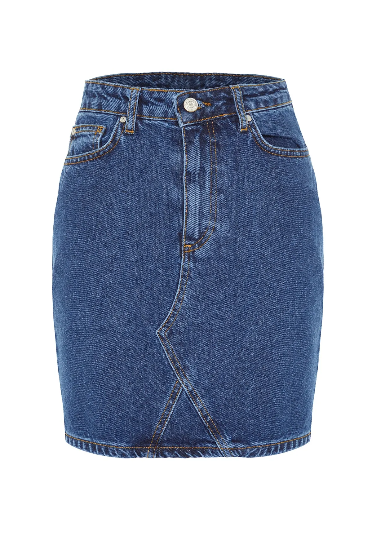 Trendyol Collection  Indigoblauer Mini-Jeansrock mit hoher Taille und Basic-Nähten TWOSS20ET0151
