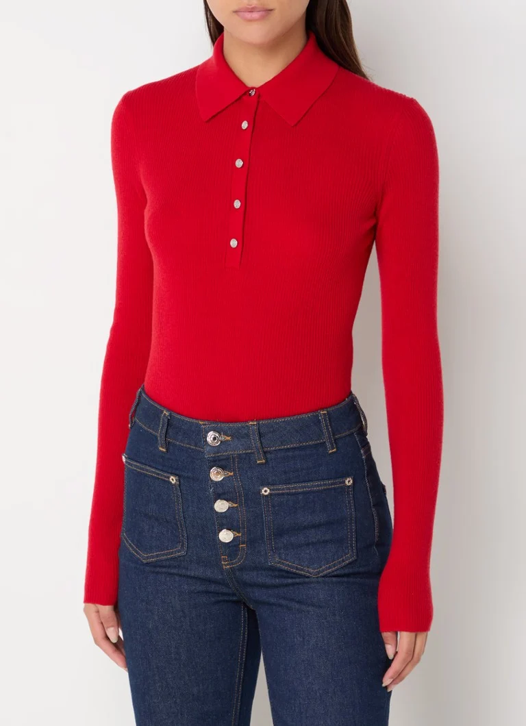 Maje Rib-knit bodysuit in silk blend with polo collar