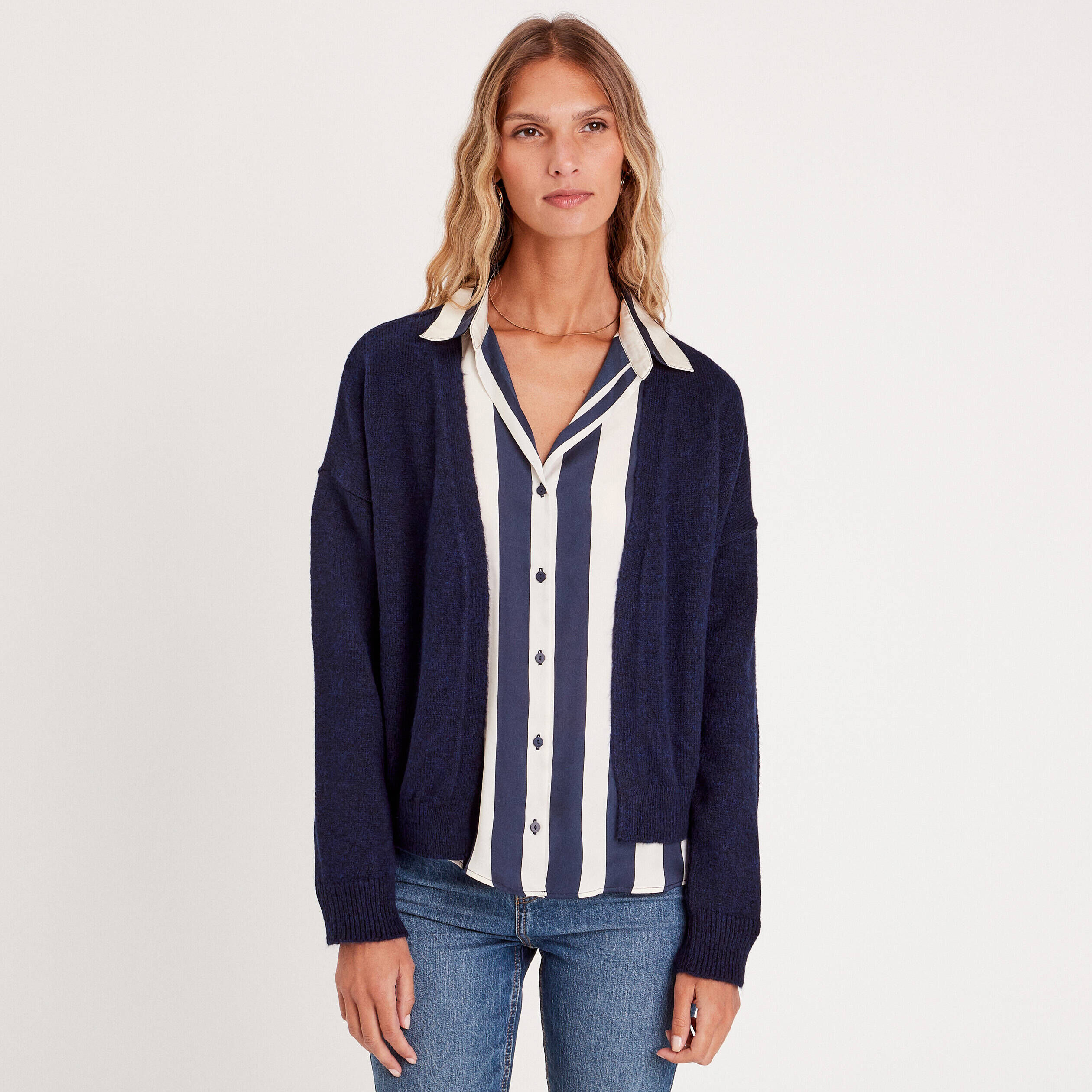 Gilet manches longues bleu marine femme | Cache Cache