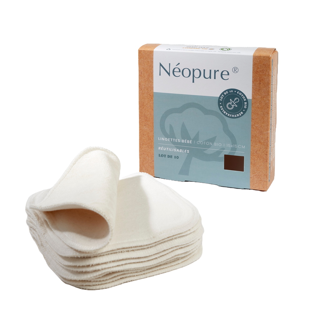 néopure Lingettes bébé coton bio - lot de 10 Lingettes Bébé