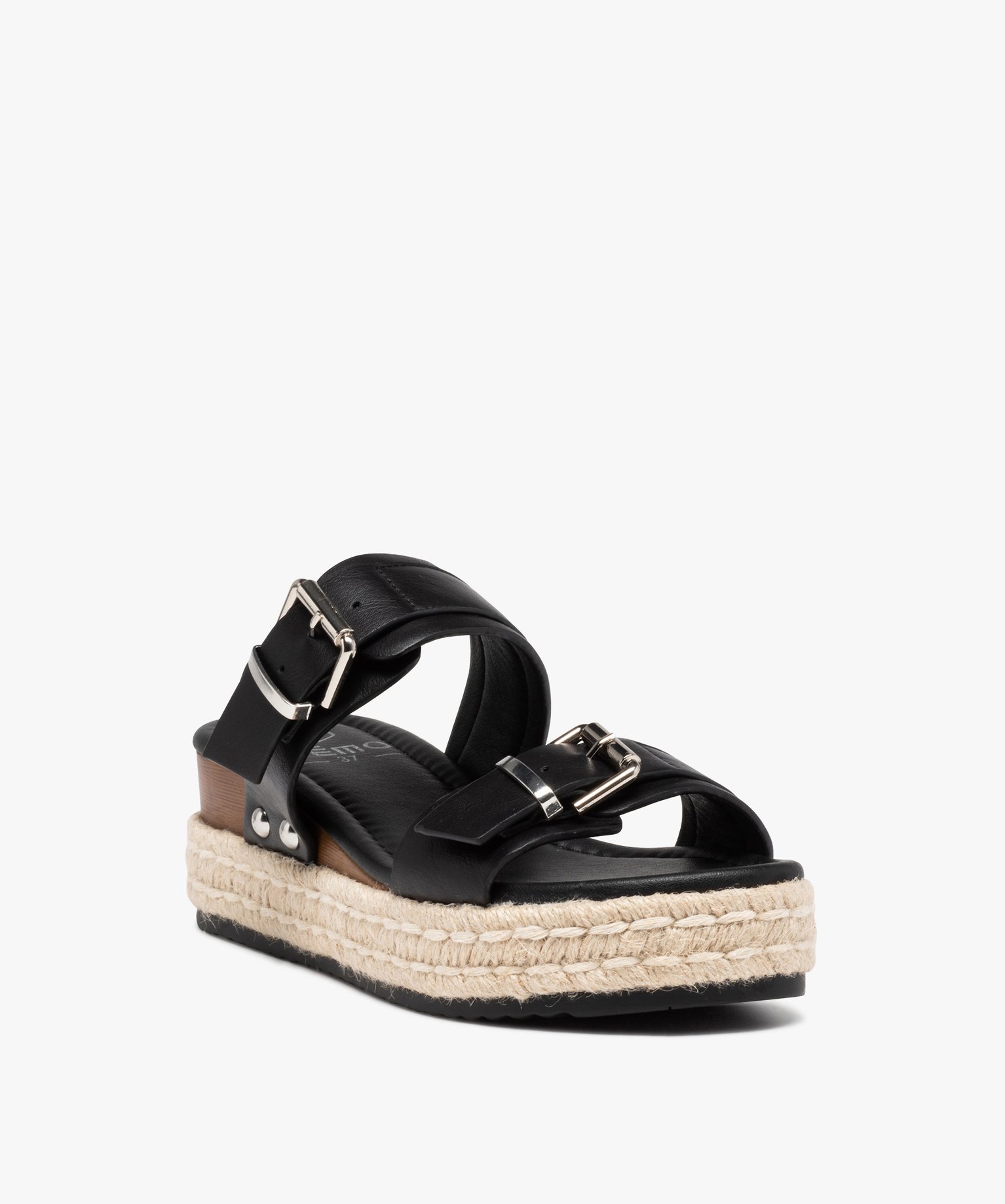 Mules femme compensées à semelle en corde noir | GEMO