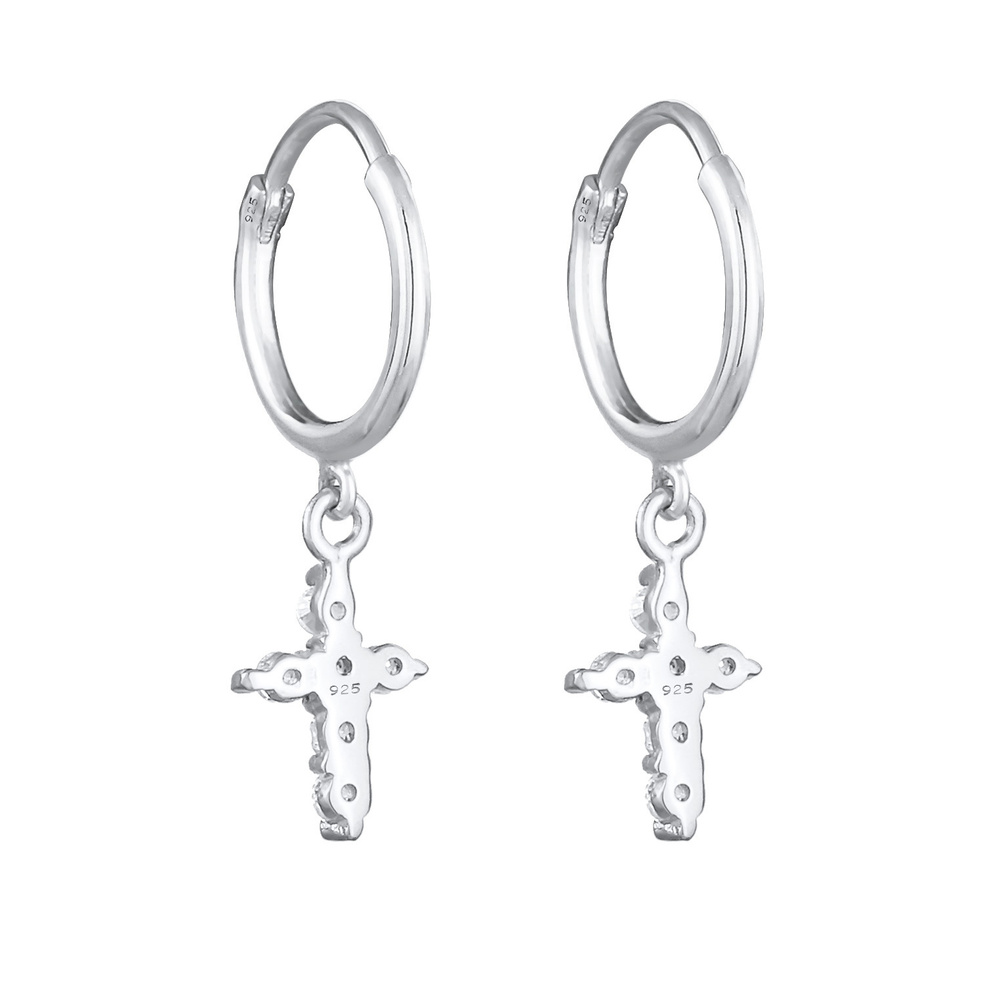 Elli Elli Boucles d'Oreilles Créoles pendentif femme croix avec cristaux zirconium en  Boucles d'oreilles