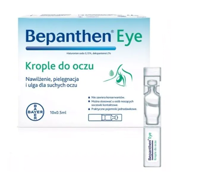 Bepanthen Eye, Fugtighedscreme, pleje og lindring af tørre øjne, Øjendråber, Enkeltdosisbeholdere
