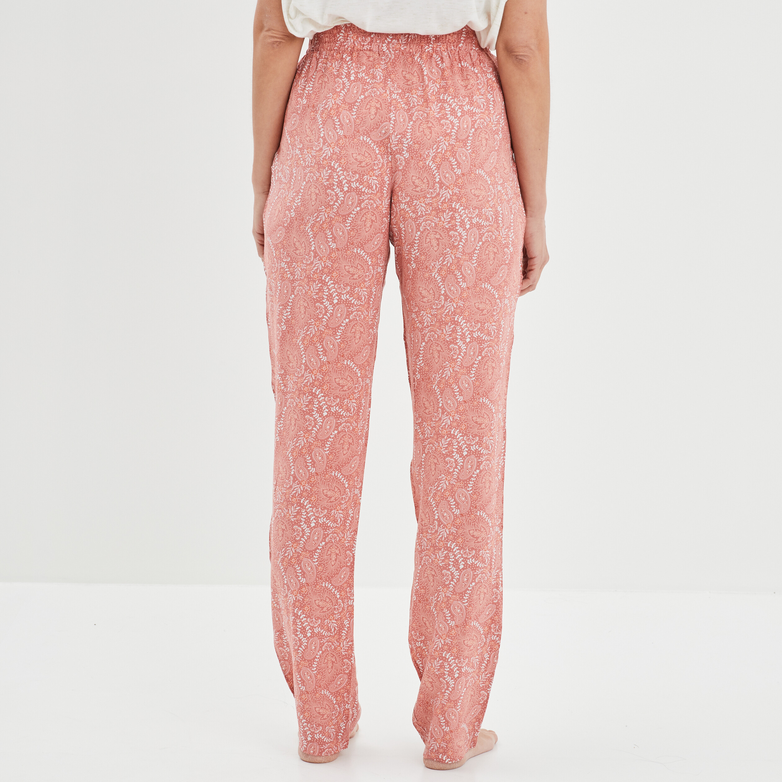 Pantalon de pyjama fluide taille haute rouge femme | La Halle