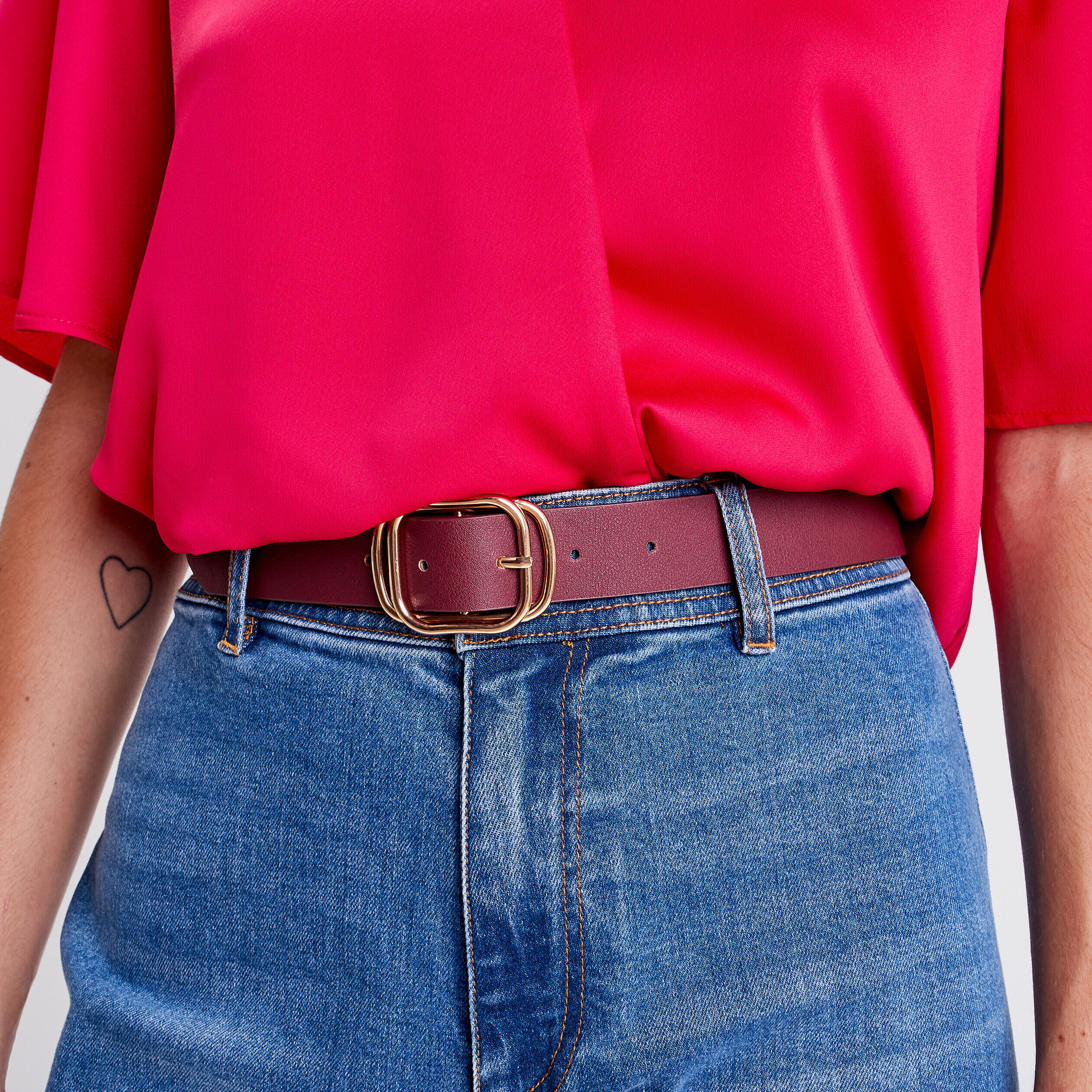 Ceinture avec double boucle bordeaux femme | Cache Cache
