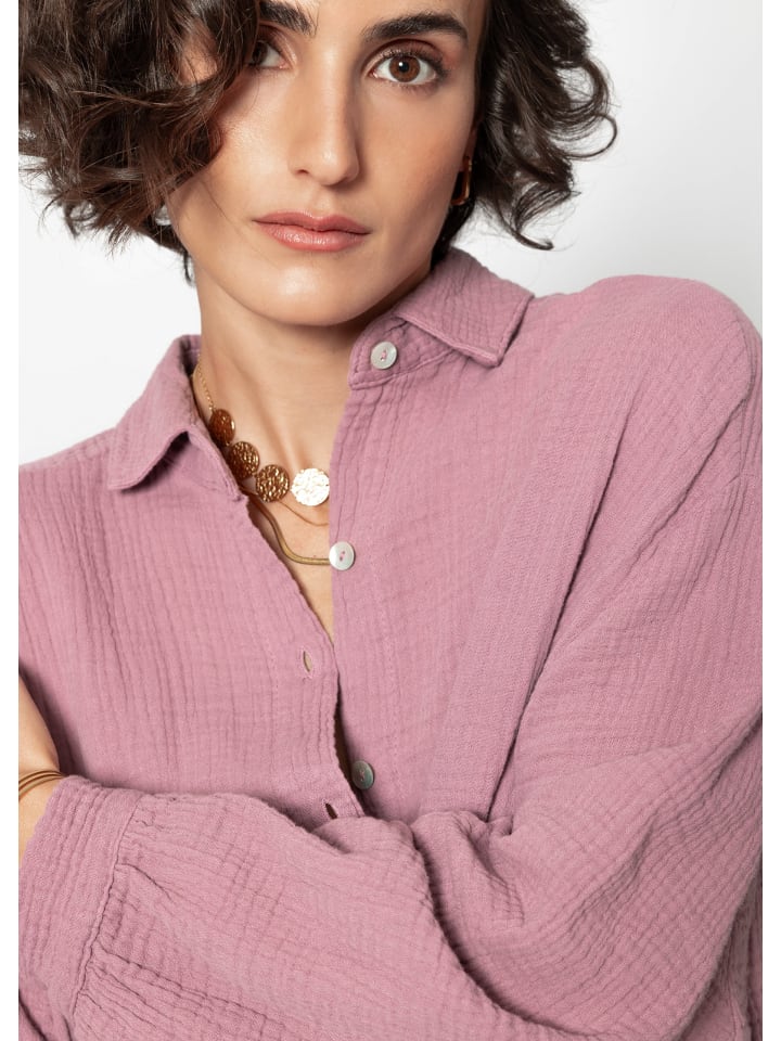 SASSYCLASSY Ultra Oversize Musselin-Blusenhemd lange Variante in Altrosa günstig kaufen onesize