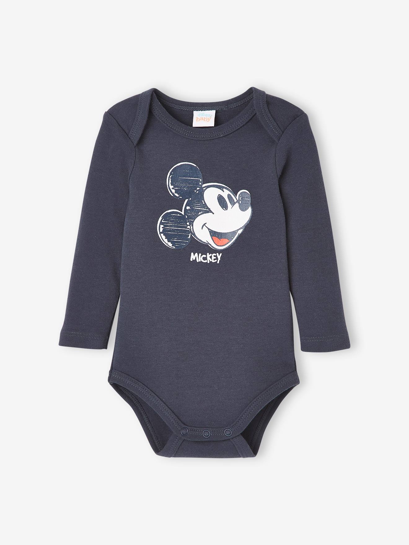 Lot de 2 bodies bébé garçon DS® Mickey gris fonce uni avec decor
