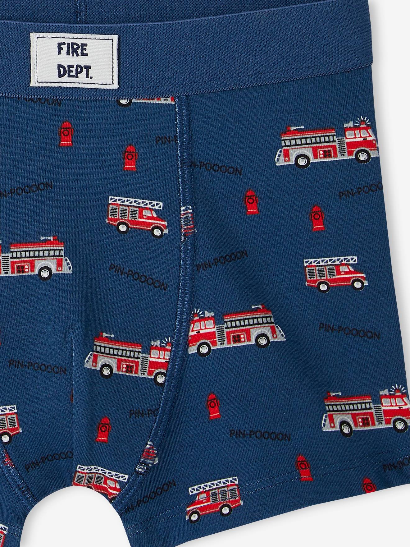 Vertbaudet 5er-Pack Jungen Boxershorts mit Bio-Baumwolle, Feuerwehr - aquamarine