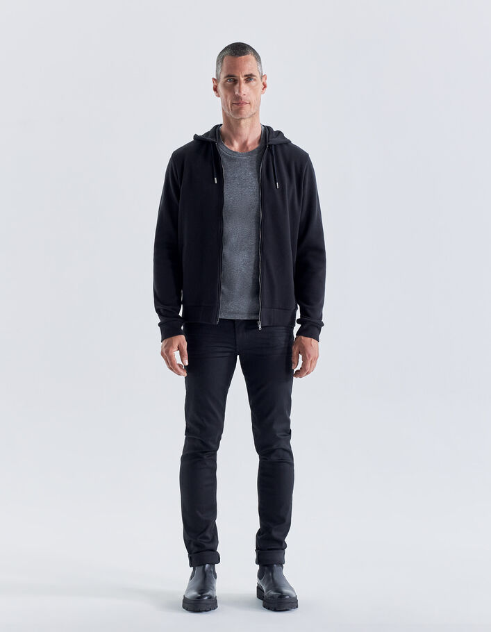Cardigan noir nid d'abeille à capuche Homme