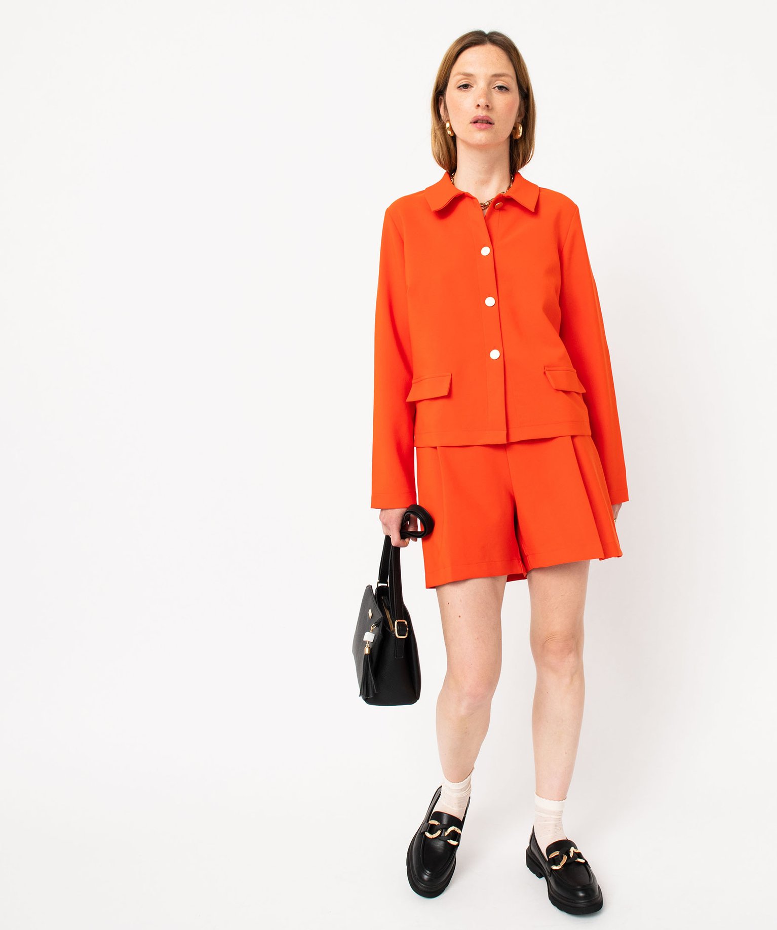Short à plis avec taille élastique femme orange | GEMO