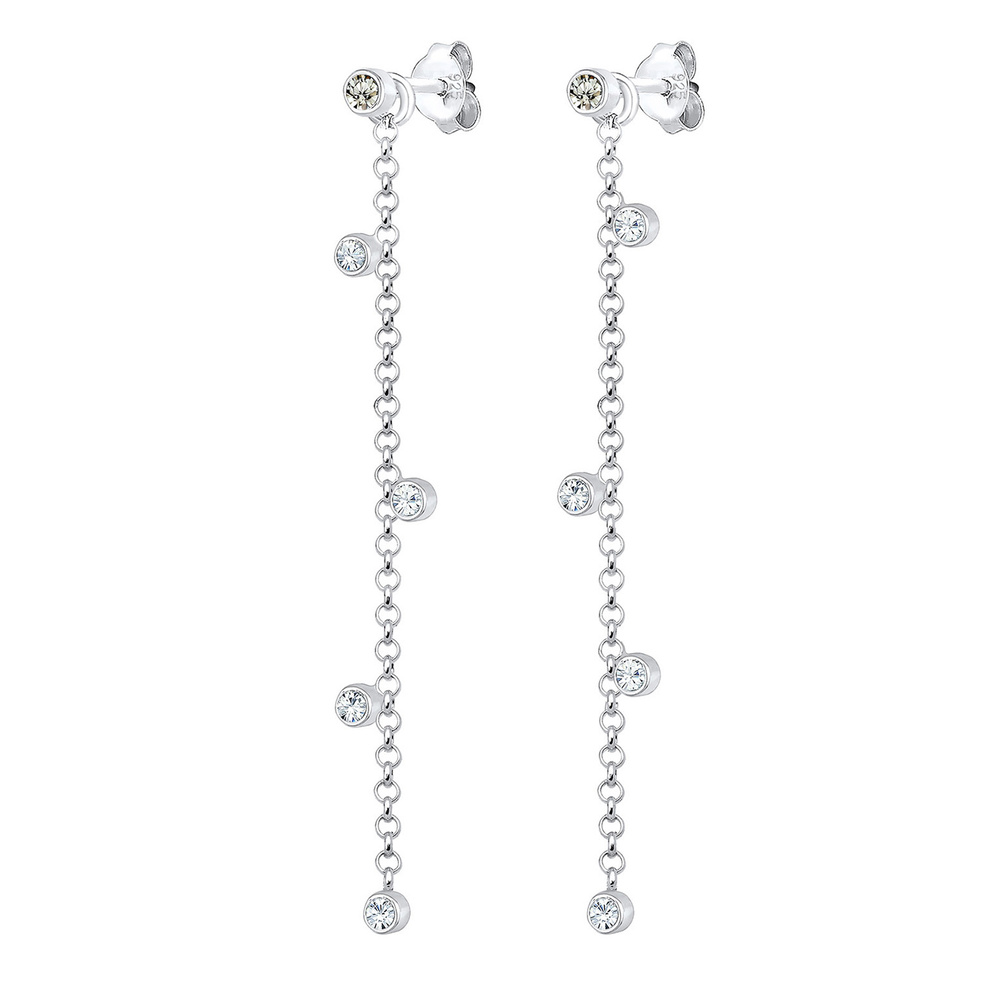 Elli Elli Boucles d'Oreilles Solitaire Élégant avec des Cristaux Femme - (925/1000) Ar Boucles d'oreilles