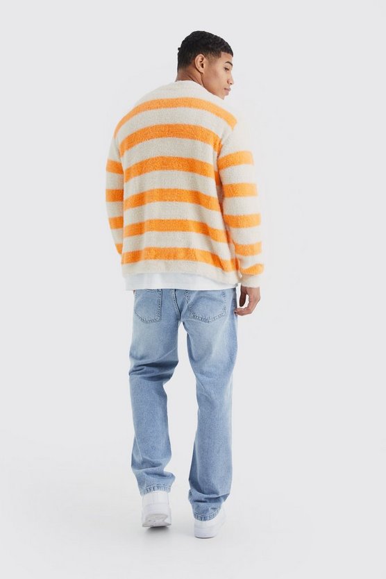 Flauschiger Oversize Cardigan mit Streifen