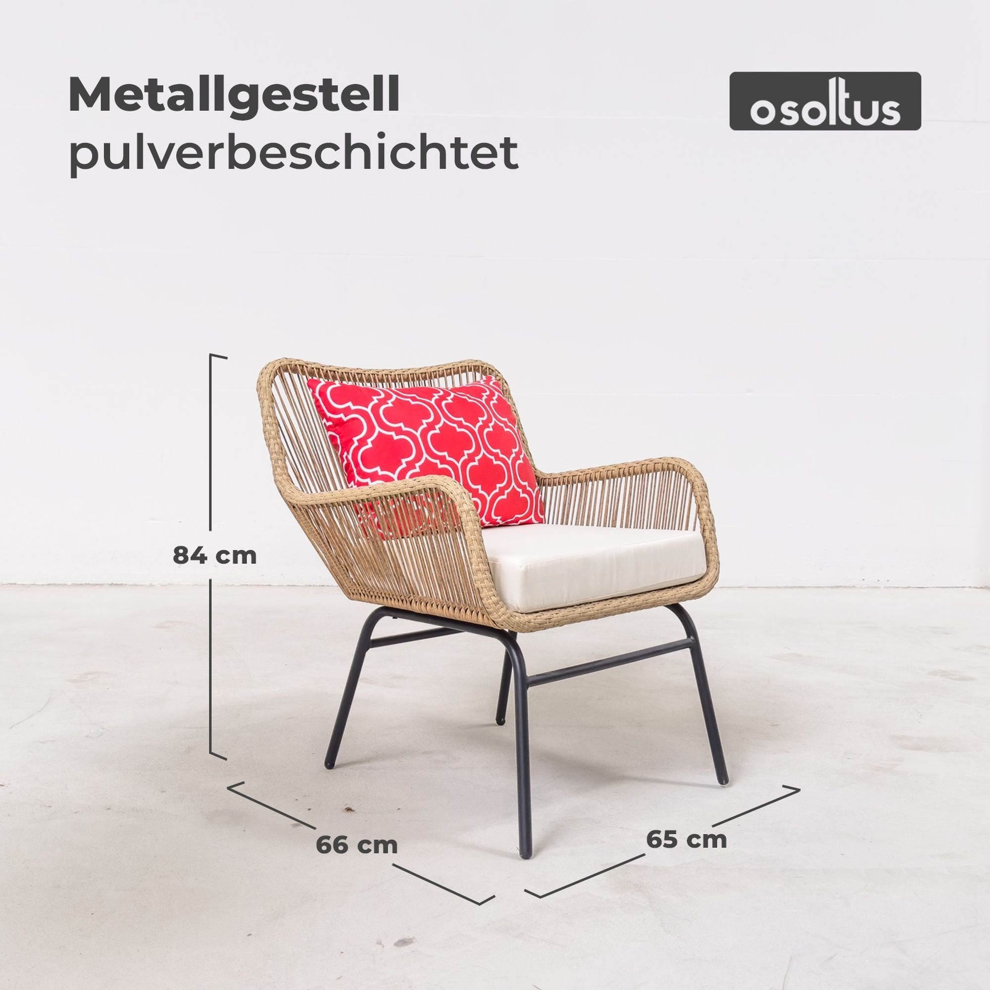 osoltus Gartenlounge-Set osoltus Lounge Set 2 Sessel mit Tisch und Kissen im Rattan Look