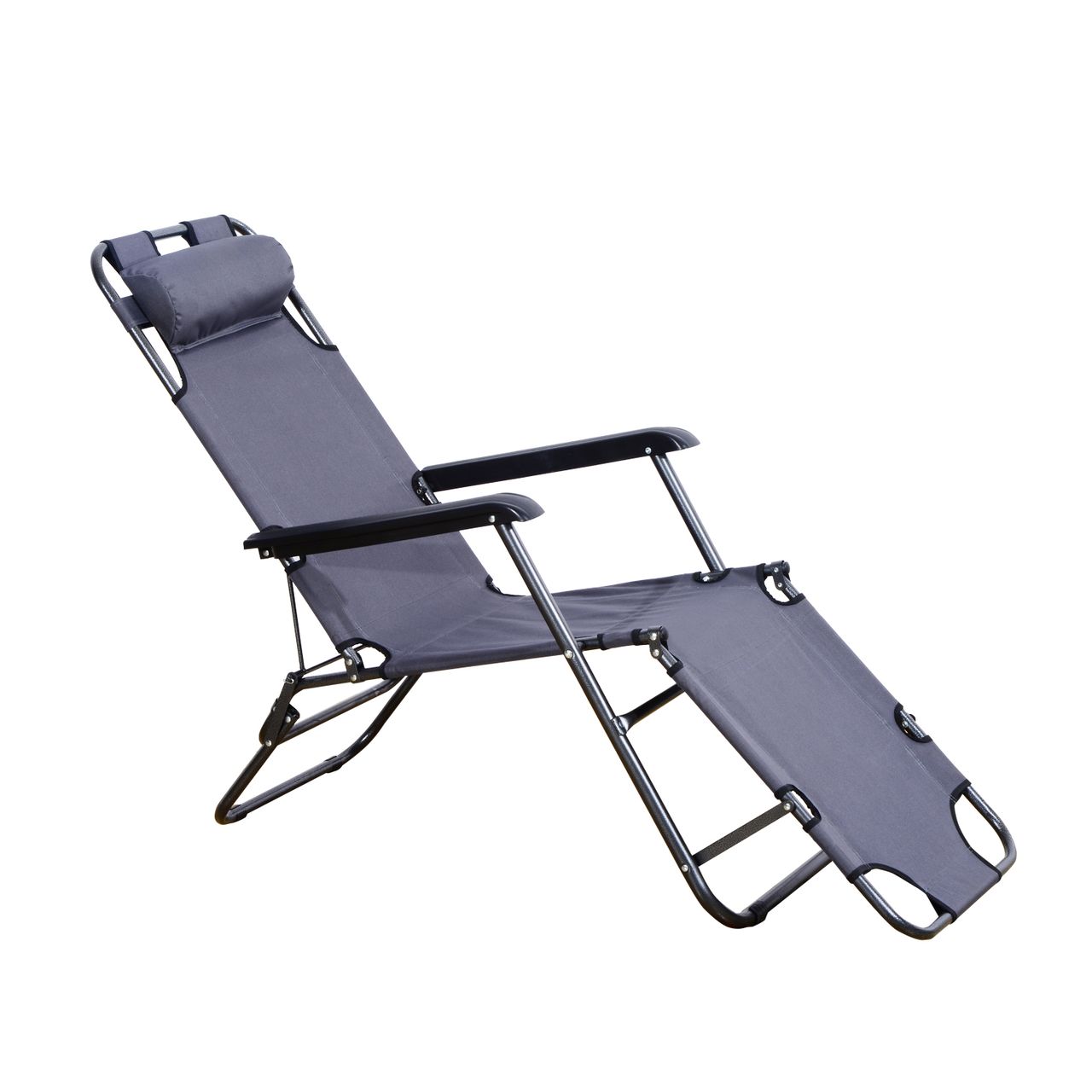 Outsunny Sonnenliege mit Kissen, Klappbare Strandliege, 2-Stufige Gartenliege , 2-in-1 Relaxliege, Metall   Oxfordstoff, Grau 135 x 60 x 89 cm