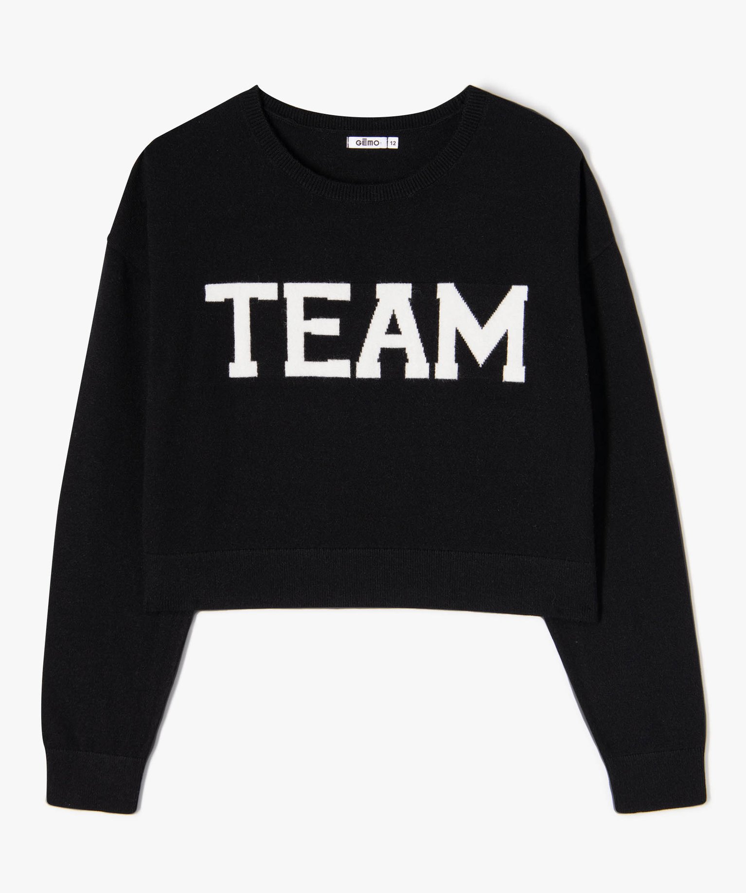 Pull large et court en maille fine fille noir | GEMO