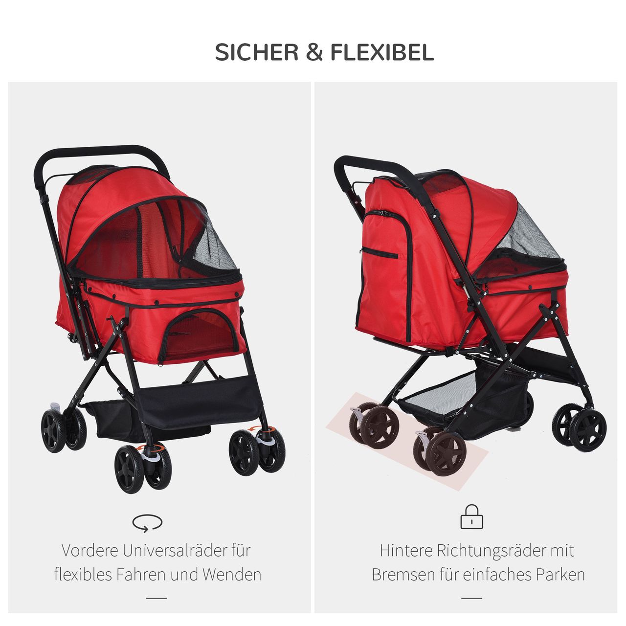 PawHut Hundebuggy Hundewagen für kleine Hunde Katzen Pet Stroller Oxford Rot