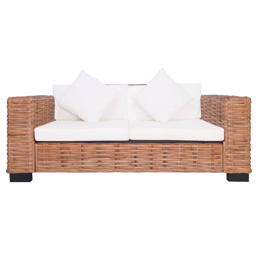 vidaXL Loungesofa 2-tlg. Gartensofas mit Polster Natürliches Rattan