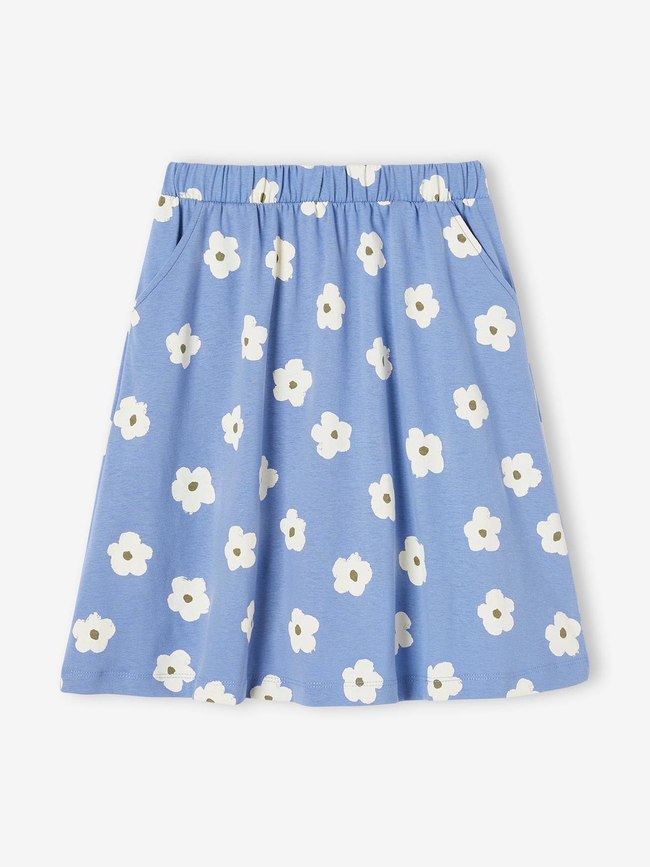 Jupe mi-longue imprimée fille rose poudré