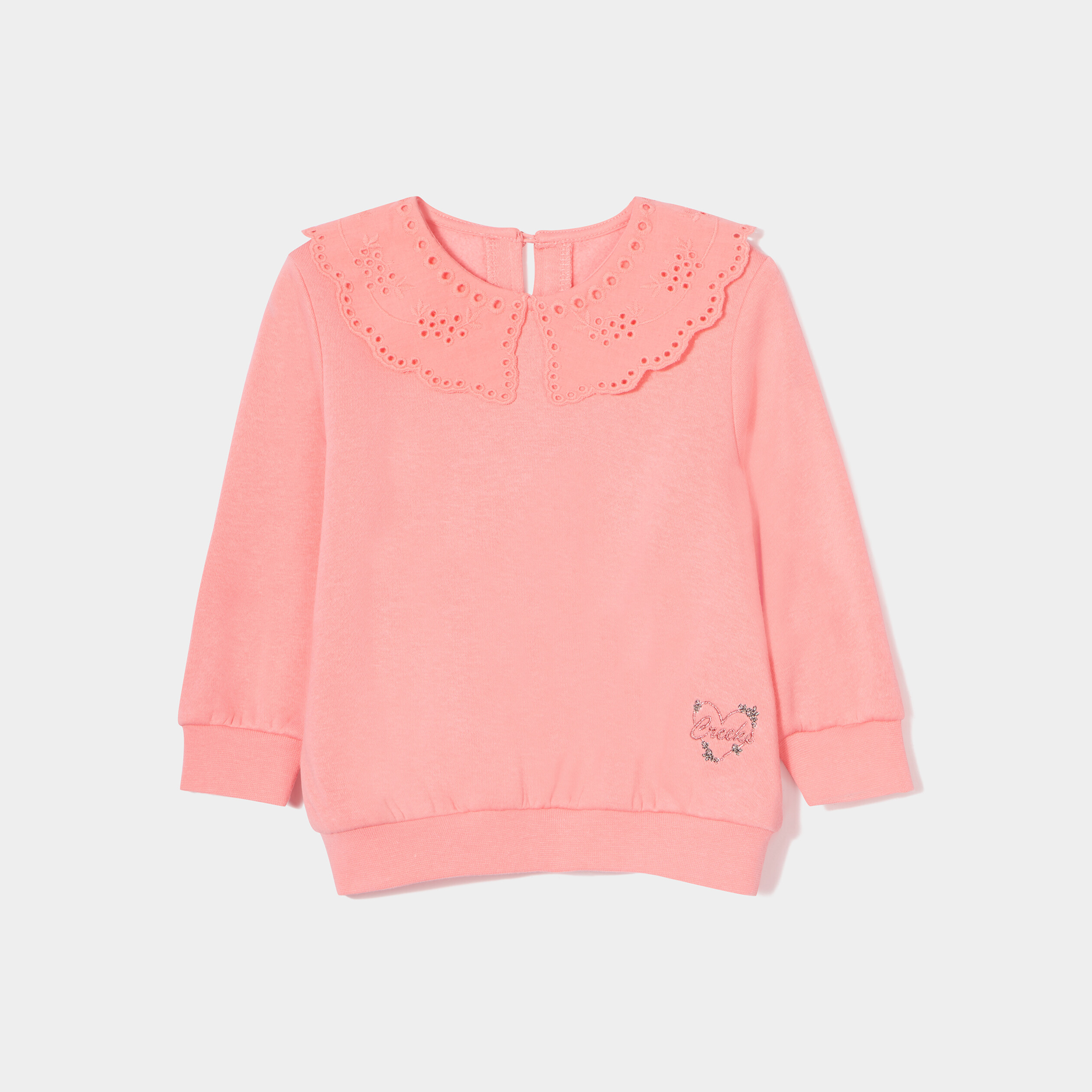 Sweat col claudine en broderie anglaise rose bébé fille | La Halle