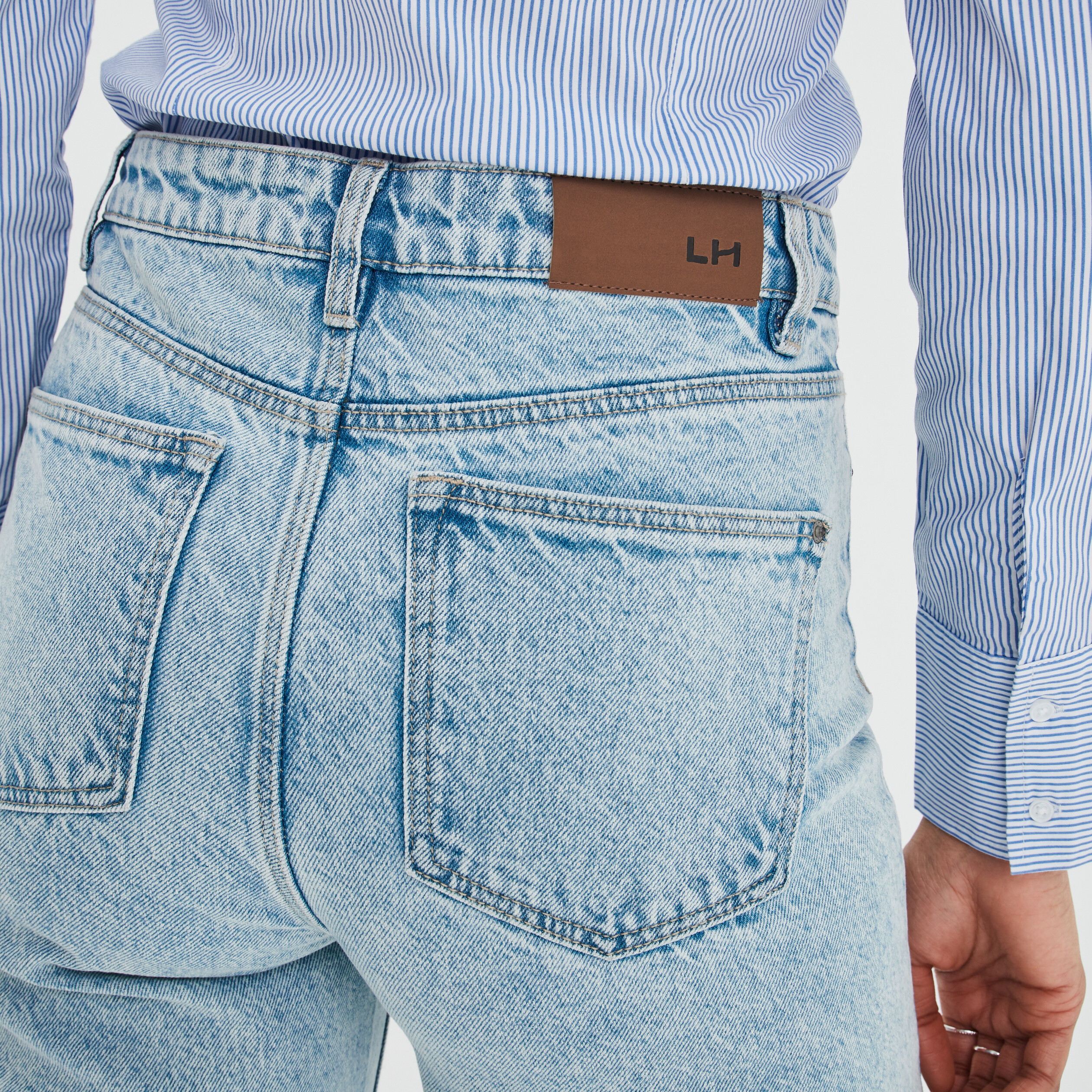 Jeans wide leg taille haute coton denim double stone femme | La Halle