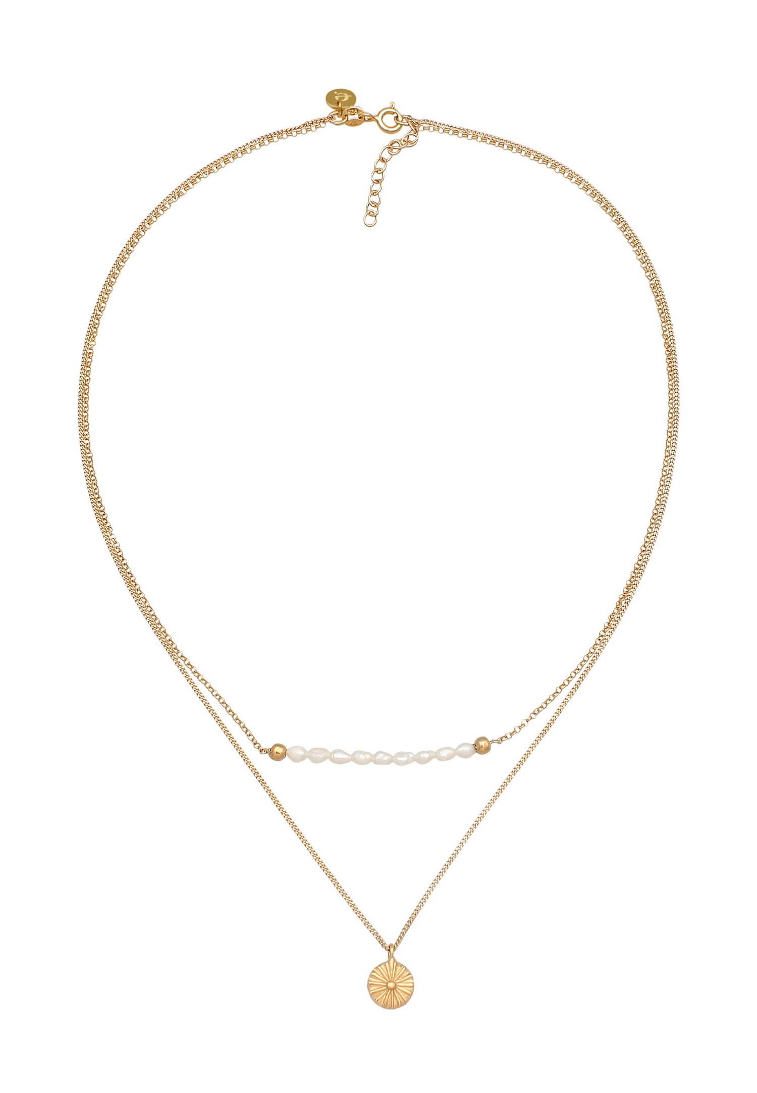 Elli PREMIUM Elli PREMIUM Women's Boho Layered Money Necklace with Freshwater Cultured Pearls in 925 Sterling Silver