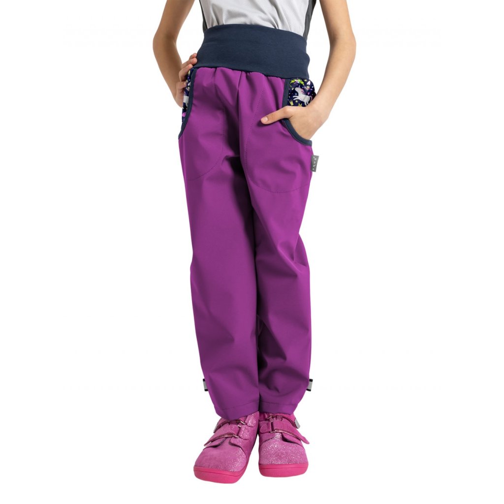Unuo Kinder-Softshellhose mit Fleece Basic Einhörner Brombeere