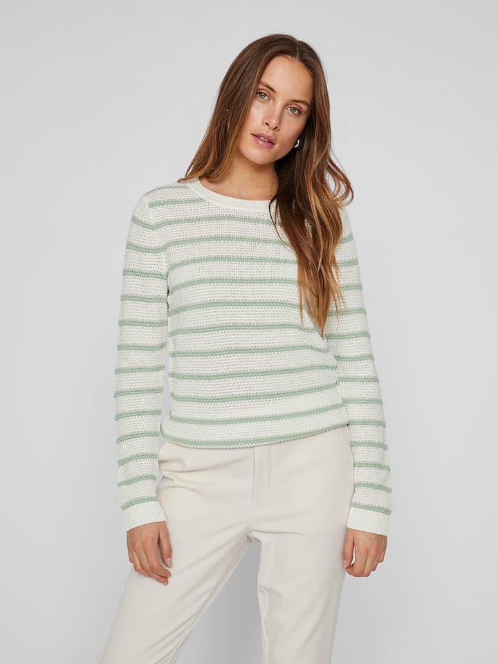 Vila Pullover in Grün/ Weiß günstig kaufen