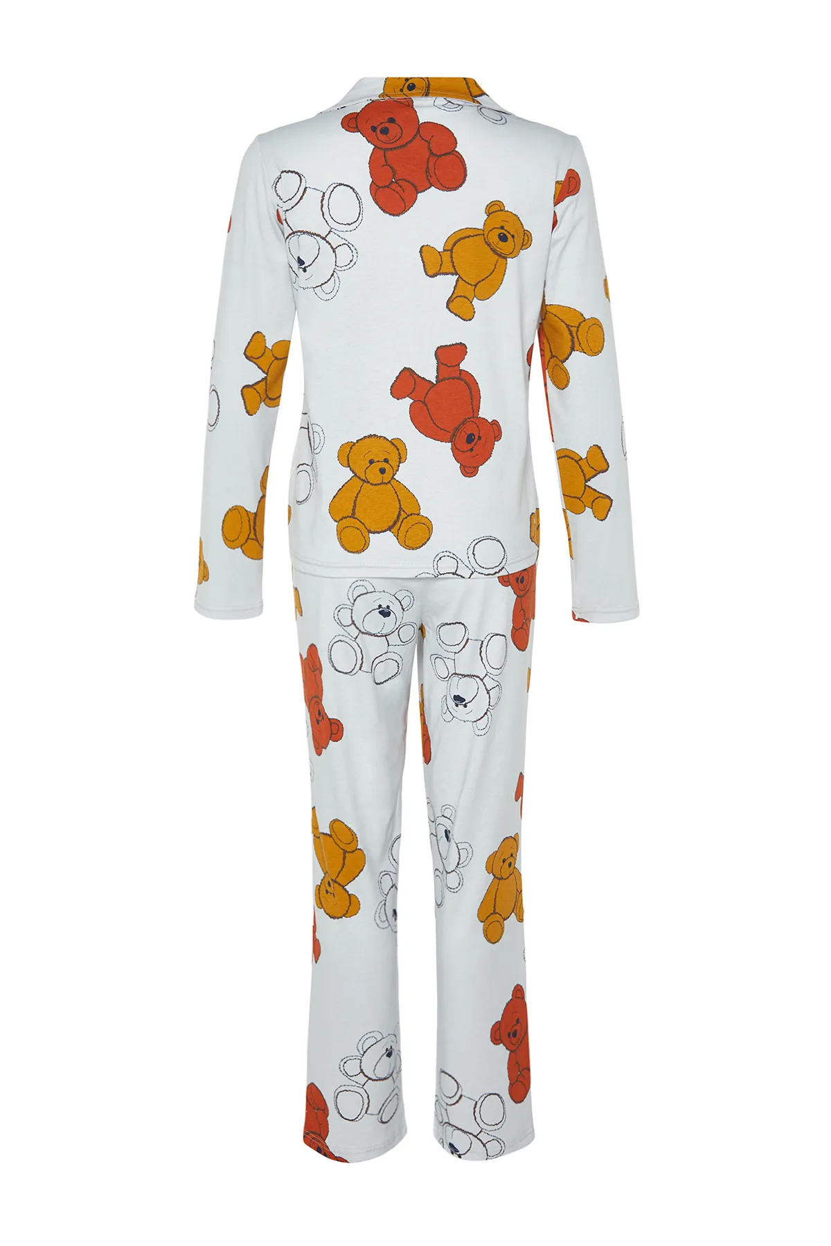 Trendyol Collection  Graues Pyjama-Set aus Hemd und Hose aus 100 % Baumwolle mit Teddybär-Muster THMAW24PT00002