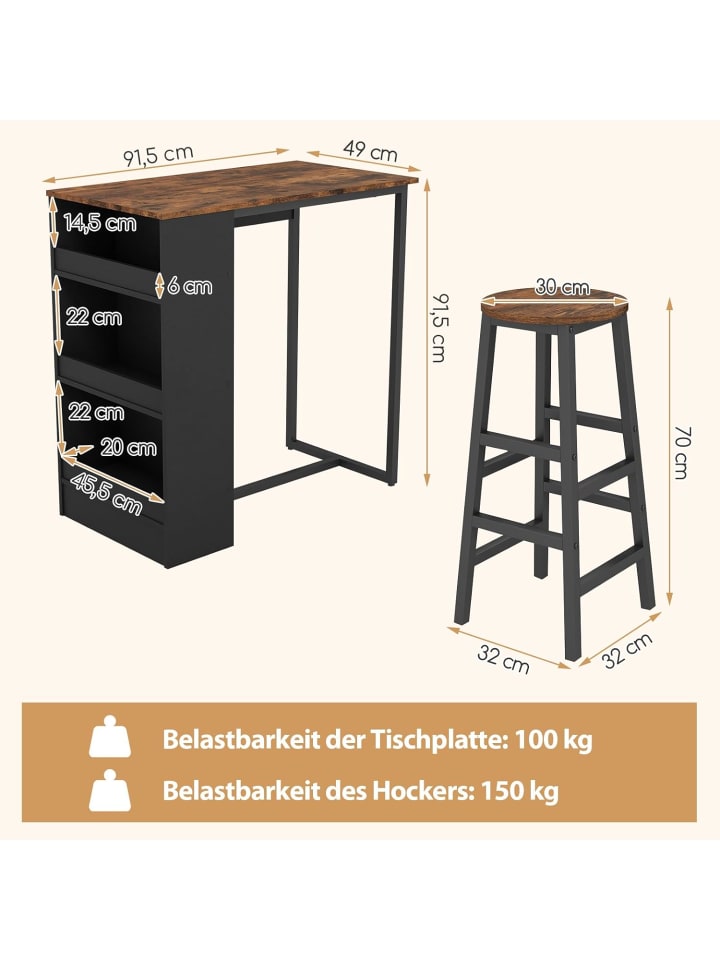 COSTWAY Bartisch 3er Set mit Barhocker in Hellbraun günstig kaufen onesize