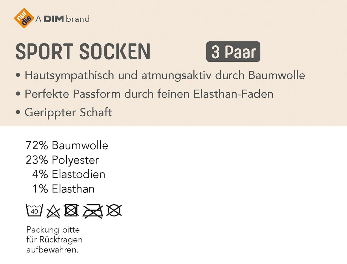 Sportsocken weiß + grau + schwarz Gr. 39-42, 3 St