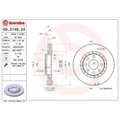 09.5148.24 BREMSSCHEIBE BREMBO VA  VP2 - ATU