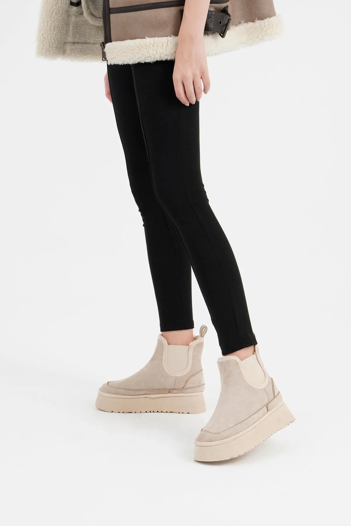 CZ London  Damen-Chelsea-Stiefel, elastisch, bequem, mit Fell innen