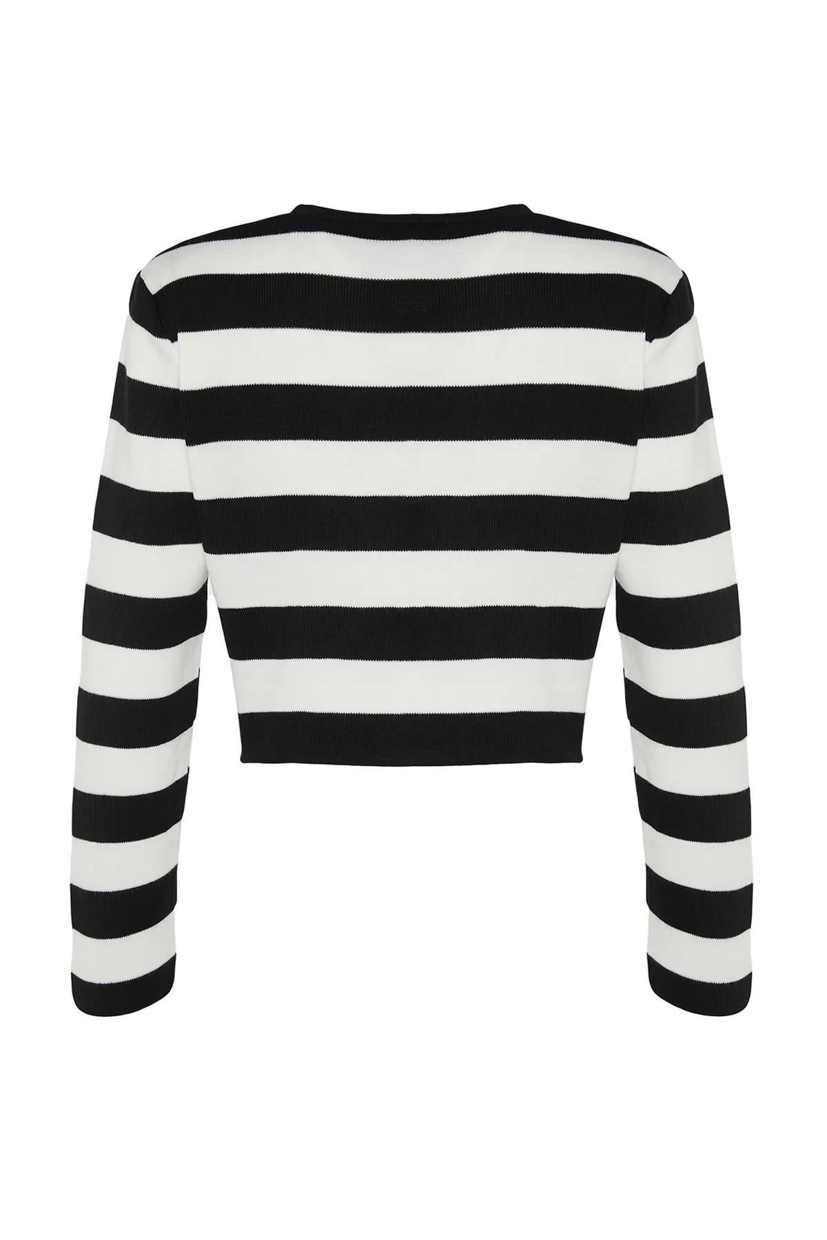 Trendyol Collection  Schwarzer kurzer Basic-Strickpullover mit Streifen TWOAW23KZ00034