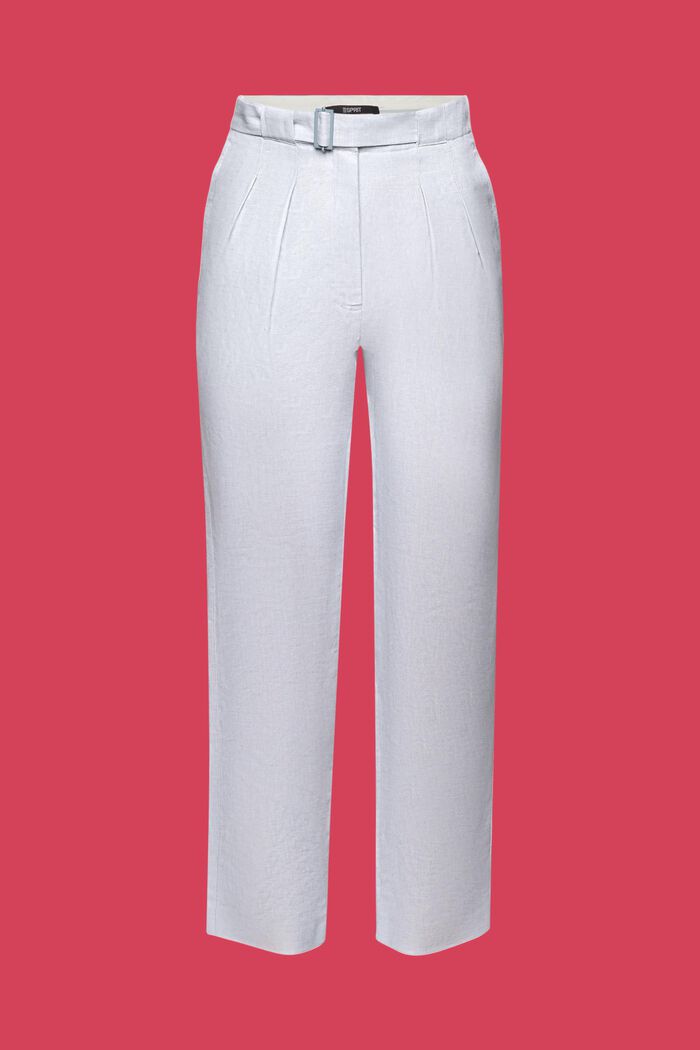Gecroppte Chinohose mit fixiertem Gürtel, Leinen-Mix