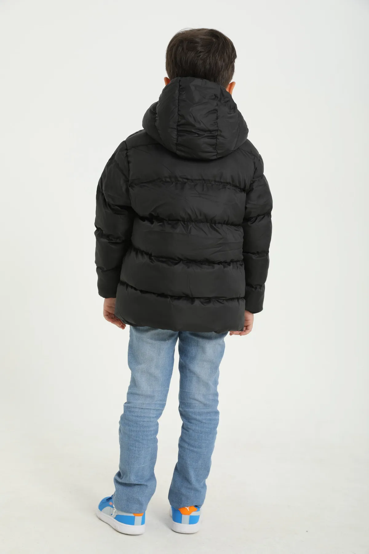 freemen  Schwarzer, wasserdichter, windabweisender Puffer-Wintermantel aus Fleece mit Fellkapuze für Jungen