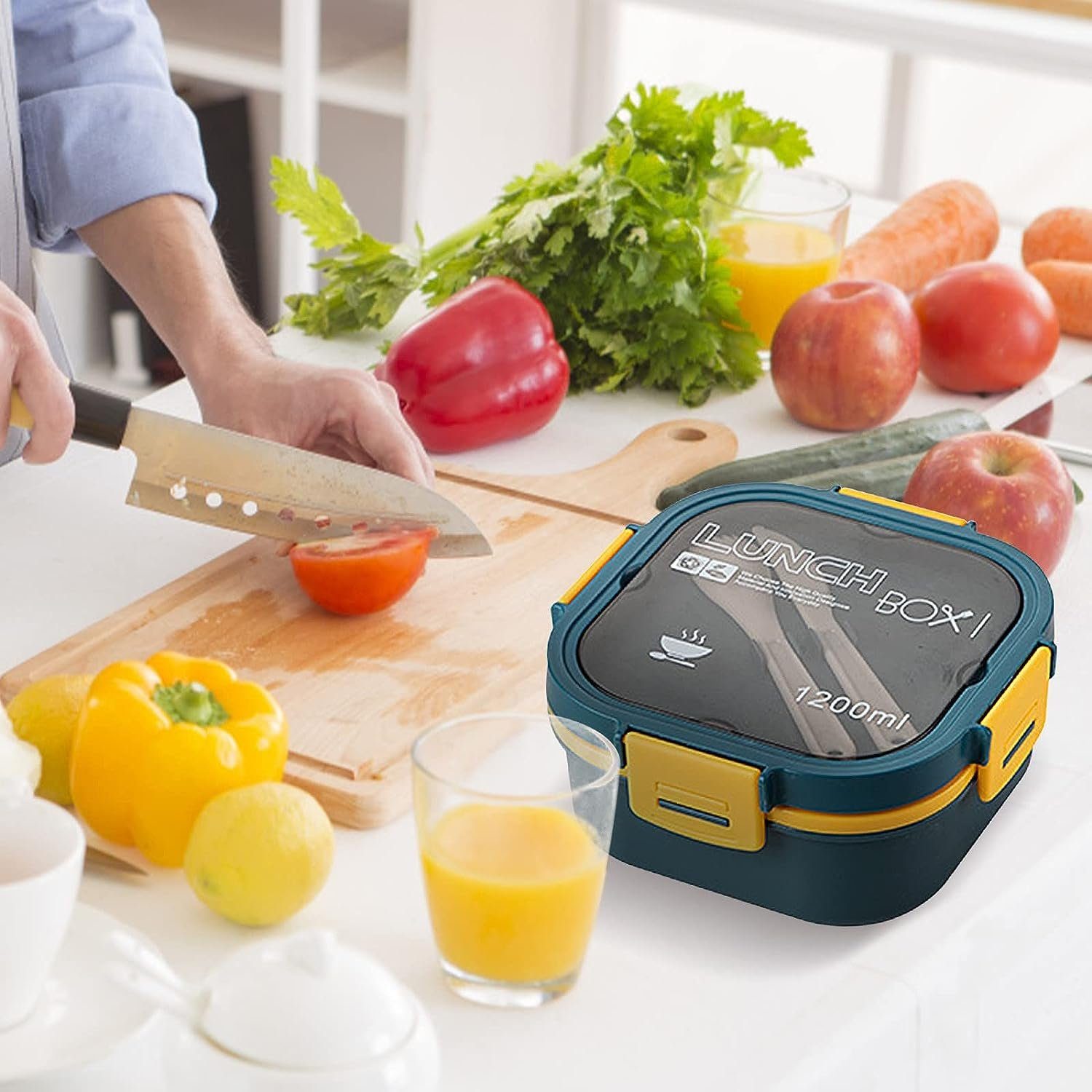 Hikeren Lunchbox Bento Box,1200mL,5 FäCher Leak Proof,Mikrowelle GeschirrspüLer Sicher, Auslaufsicher,Temperaturbeständigkeit: -20℃~120℃,mit Besteck