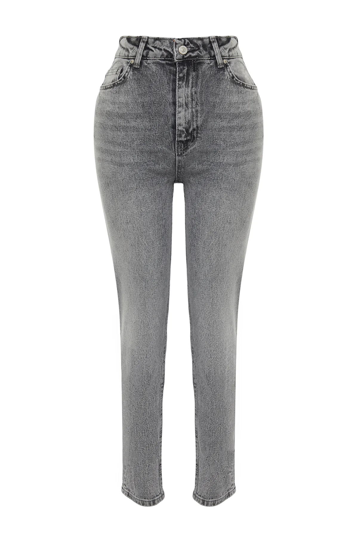 Trendyol Collection  Anthrazitfarbene Slim-Mom-Jeans mit hoher Taille TWOSS24JE00039