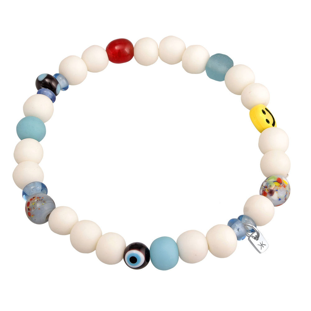 KUZZOI KUZZOI Bracelet Hommes Emoji Smile Beads avec des perles de résine en argent ster Bracelet