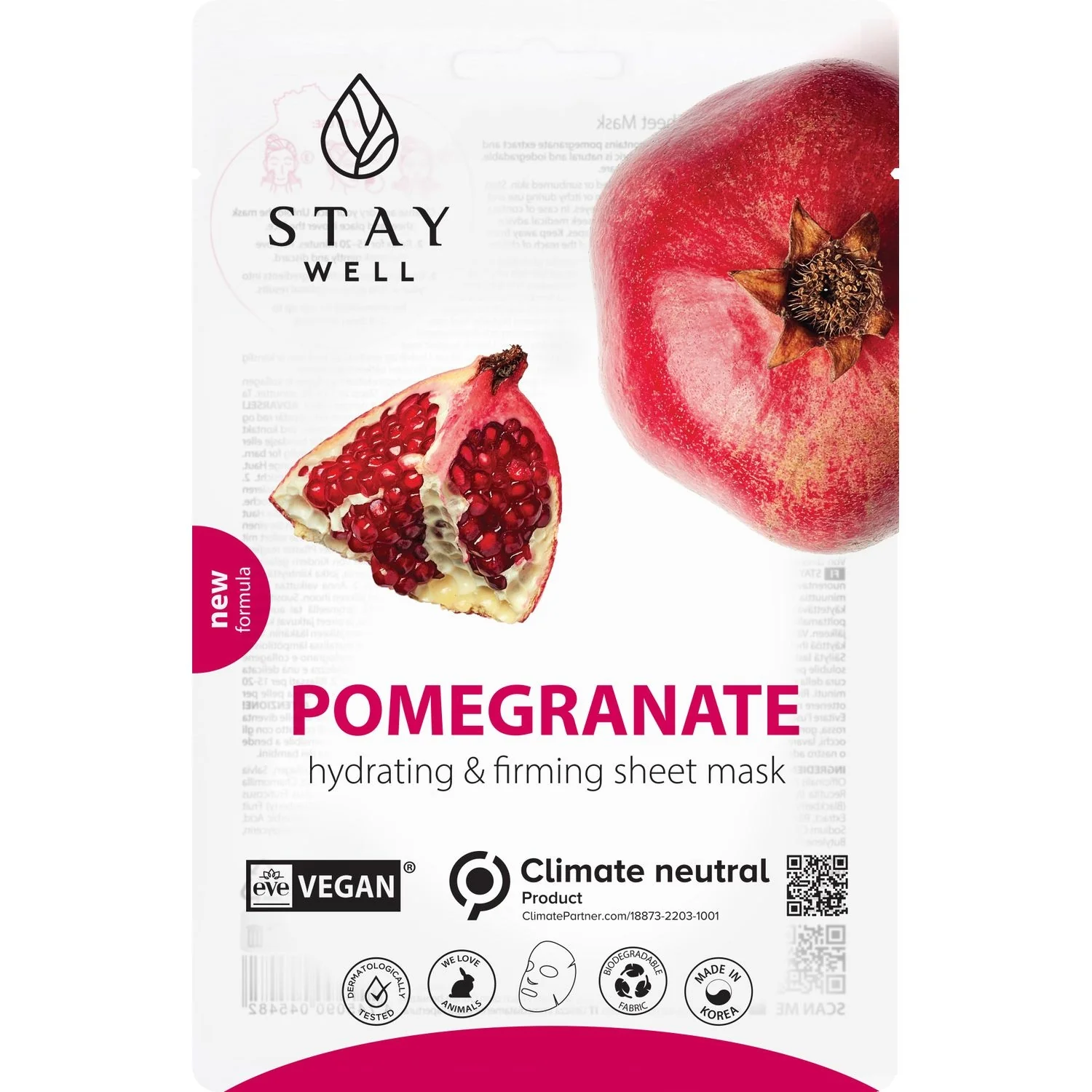 Vegansk Sheet Mask - Granatäpple - Anti-aging ansiktsmask
